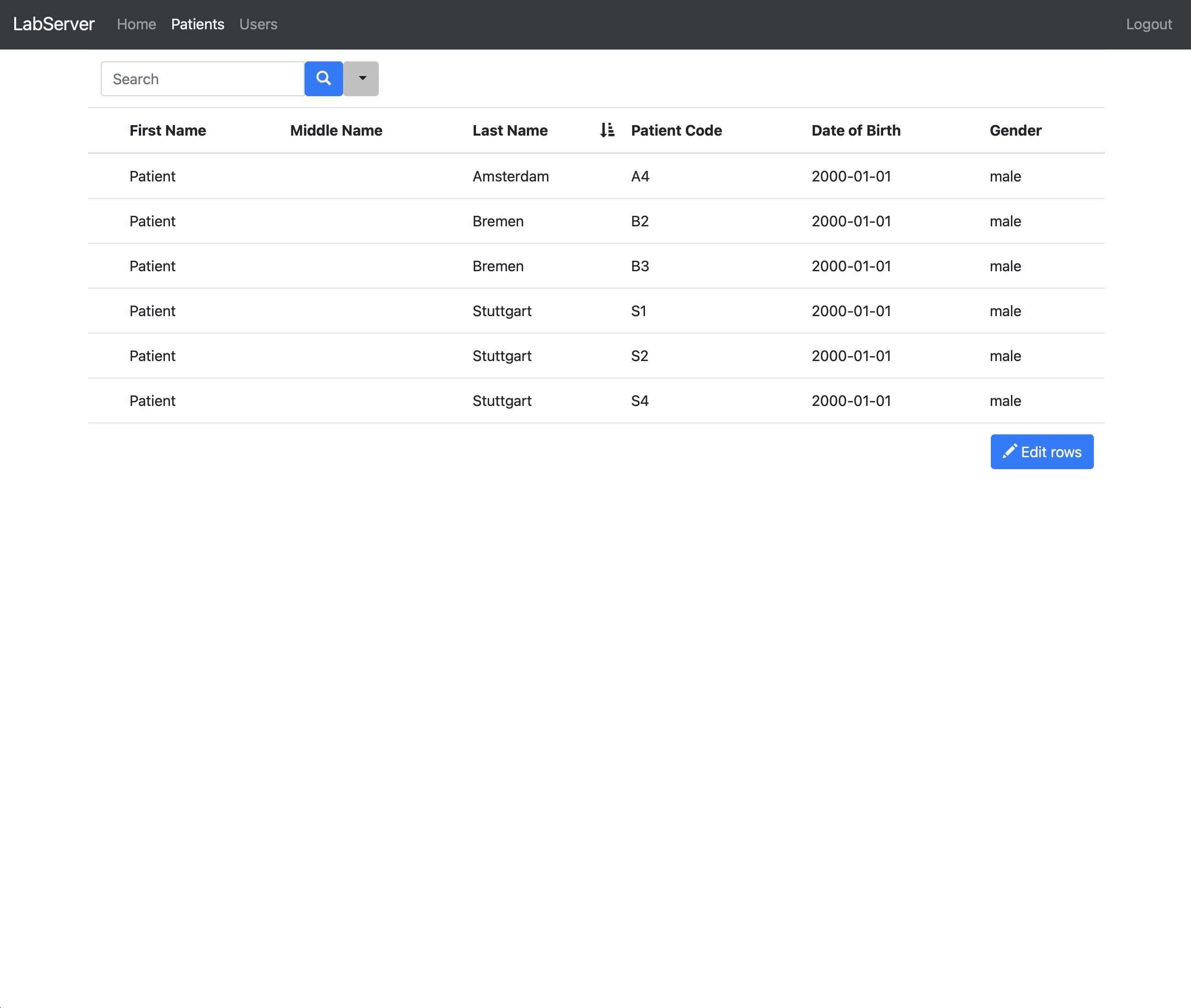 LabServer Patients window